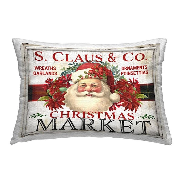 Holiday Christmas Market Red Rectangular Outdoor Throw Pillow