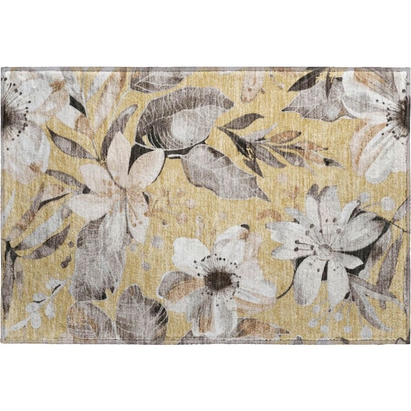 Mayfield Premium Machine Washable Abstract AMF2260 Gold 2 ft. x 3 ft. Accent Rug