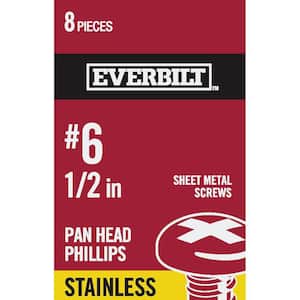 #6 x 1/2 in. Phillips Pan Head Stainless Steel Sheet Metal Screw (8-Pack)