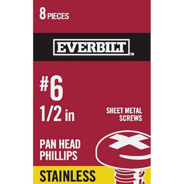 Everbilt #6 x 1-1/2 in. Stainless Steel Phillips Pan Head Sheet Metal Screw (8-Pack)