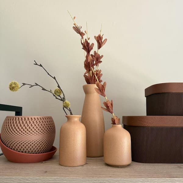 Brown 3 in. x 8.3 in. Ceramic Modern Decorative Vase, Set of 3