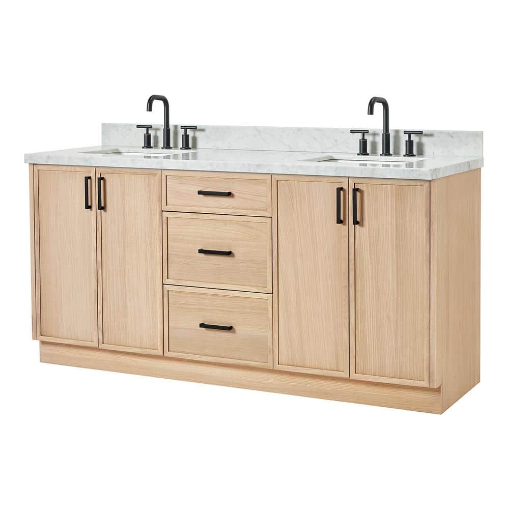 Kelly 73" White Oak Double Sink Vanity with Marble Top