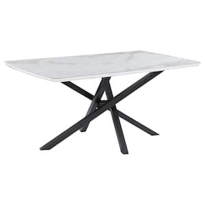 Paulita White Marble and Gunmetal 63 in. Rectangular Pedestal dining Table (Seats-6)