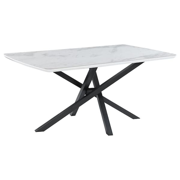 Coaster Paulita White Marble and Gunmetal 63 in. Rectangular Pedestal dining Table (Seats-6)