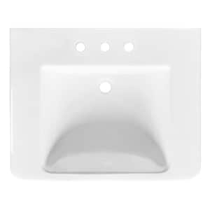 Fiona 7.28 in. Pedestal Sink Basin in White Fine Fireclay with 8 in. Faucet Spread