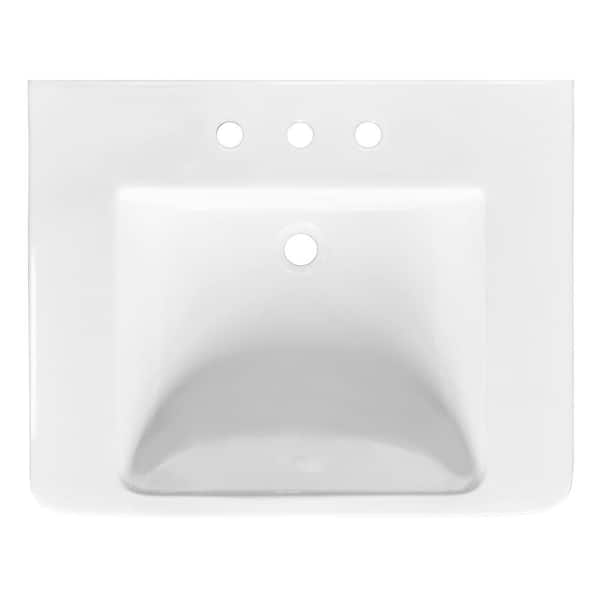 Glacier Bay Fiona 7.28 in. Pedestal Sink Basin in White Fine Fireclay with 8 in. Faucet Spread