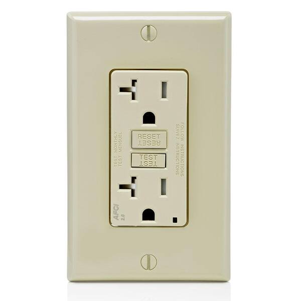 Leviton 20 Amp Tamper Resistant Afci Duplex Outlet Ivory Aftr2 I The Home Depot 1385