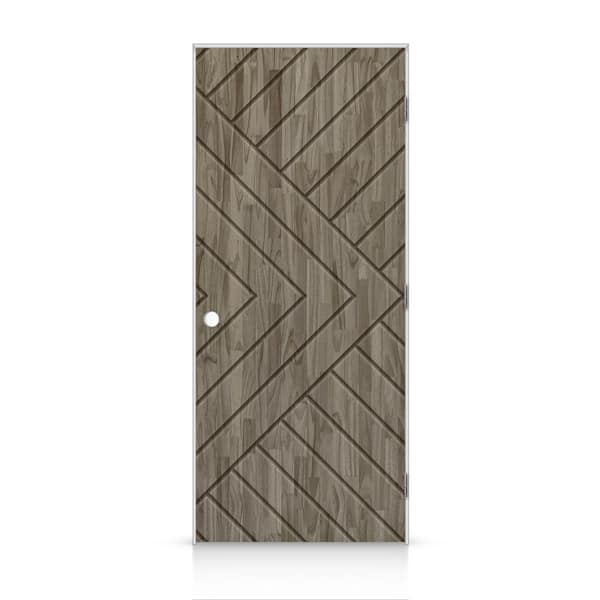 CALHOME 32 in. x 96 in. Chevron Arrow Left-Handed Hollow-Core Weather Gray-Stained Pine Wood Single Prehung Interior Door