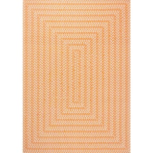 Chevron Modern Concentric Squares Orange/Cream 4 ft. x 6 ft. Indoor/Outdoor Area Rug