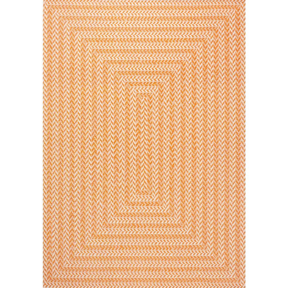 JONATHAN  Y Santa Monica Chevron Concentric Squares 5 x 8 (ft) Loomed Polypropylene Orange/Cream Rectangular Indoor/Outdoor Stripe Farmhouse/Cottage Hose washable Area rug