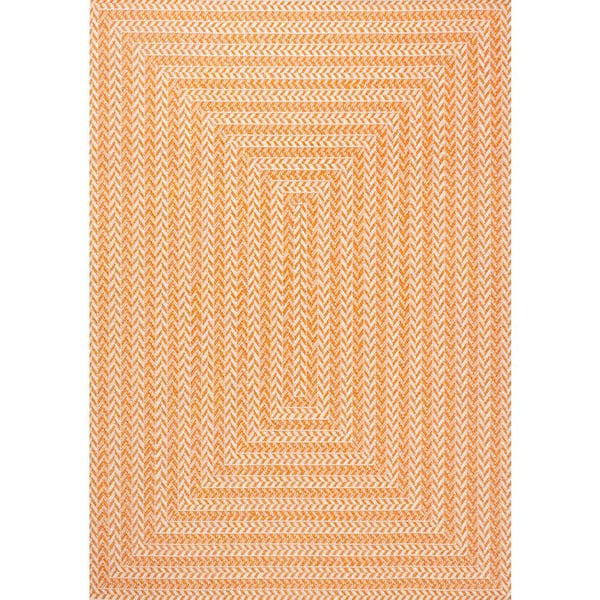 Chevron Modern Concentric Squares Orange/Cream 5 ft. x 8 ft. Indoor/Outdoor Area Rug