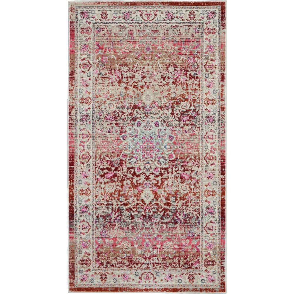 Vintage Kashan Distressed Red Synthetic 2' x 4' Area Rug