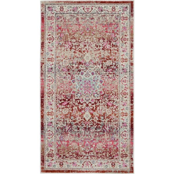 Nourison Vintage Kashan Red doormat 2 ft. x 4 ft. Moroccan Vintage Kitchen Area Rug