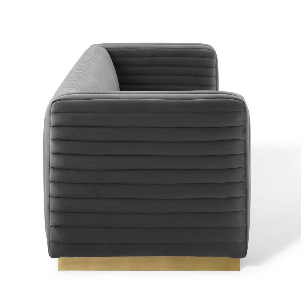 Charcoal Velvet Tufted Sofa with Gold Base