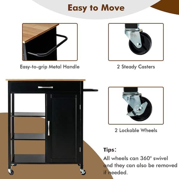 Gymax Kitchen Cart Island on Wheels Utility Trolley Rolling Coffee