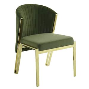 Fallon Green Velvet & Mirrored Gold Finish Side Chair Set of 2