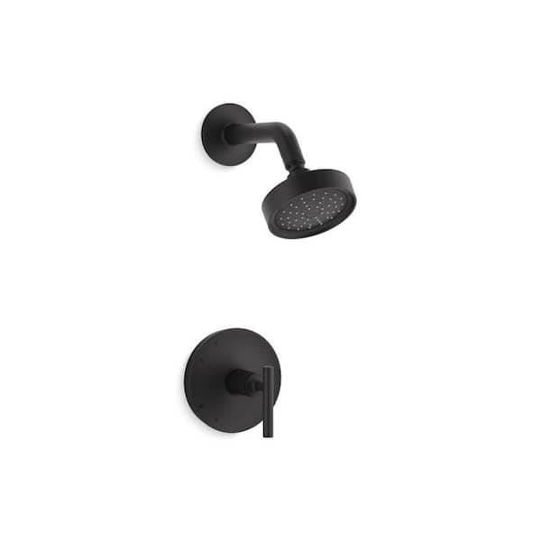 KOHLER Purist 1-Spray Patterns with 2.5 GPM 4 in. Wall Mount Fixed Shower Head in Matte Black
