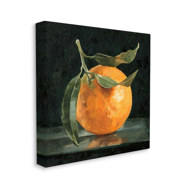 Stupell Industries "Orange Fruit with Stem Still-Life Pop on Black" by Emma Caroline Unframed Drink Canvas Wall Art Print 24 in. x 24 in.