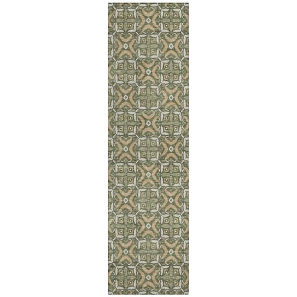 Chantille Machine Washable Indoor/Outdoor Abstract ACN2924 Olive 2 ft. x 7 ft. Runner Rug
