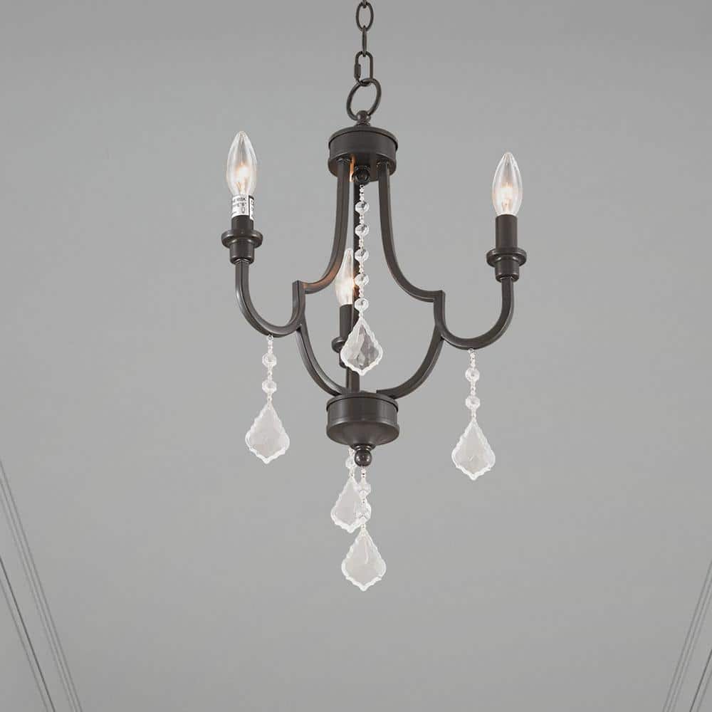 Elegant English Bronze Mini Chandelier with Crystal Accents