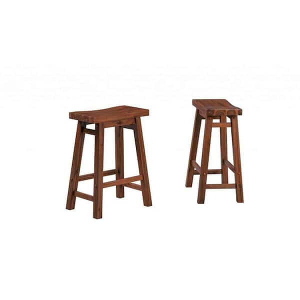 Benjara 24 in. Brown Low Back Wood Frame Counter Stool With Wooden Seat (Set of 2)