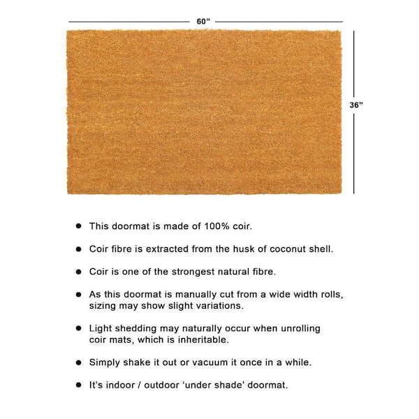 Machine Tufted Plain Natural 36 in. x 60 in. Coir Non-Slip Outdoor Door Mat