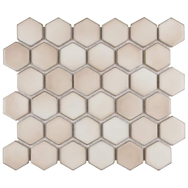 Merola Tile Hudson Due 2 in. Hex Truffle 11 in. x 13 in. Porcelain