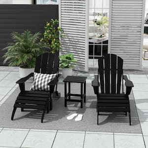 Laguna (5-Piece) Outdoor Patio Classic HDPE Folding Adirondack Chair with Ottoman and Side Table Set in Black