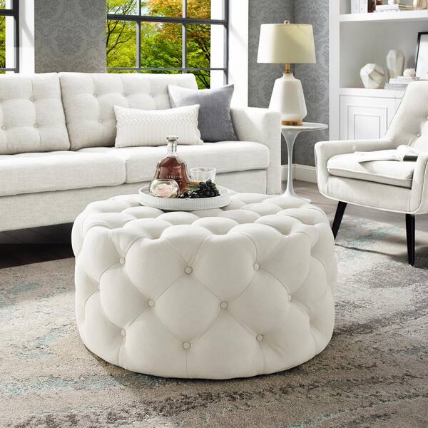 Inspired Home Drita Tail Table, Round Upholstered Ottoman Coffee Table