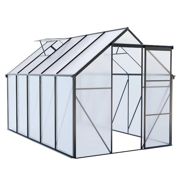 6 ft. W x 10 ft. D, Single Sliding Door Polycarbonate Greenhouse Raised Base and Anchor Aluminum, in Black