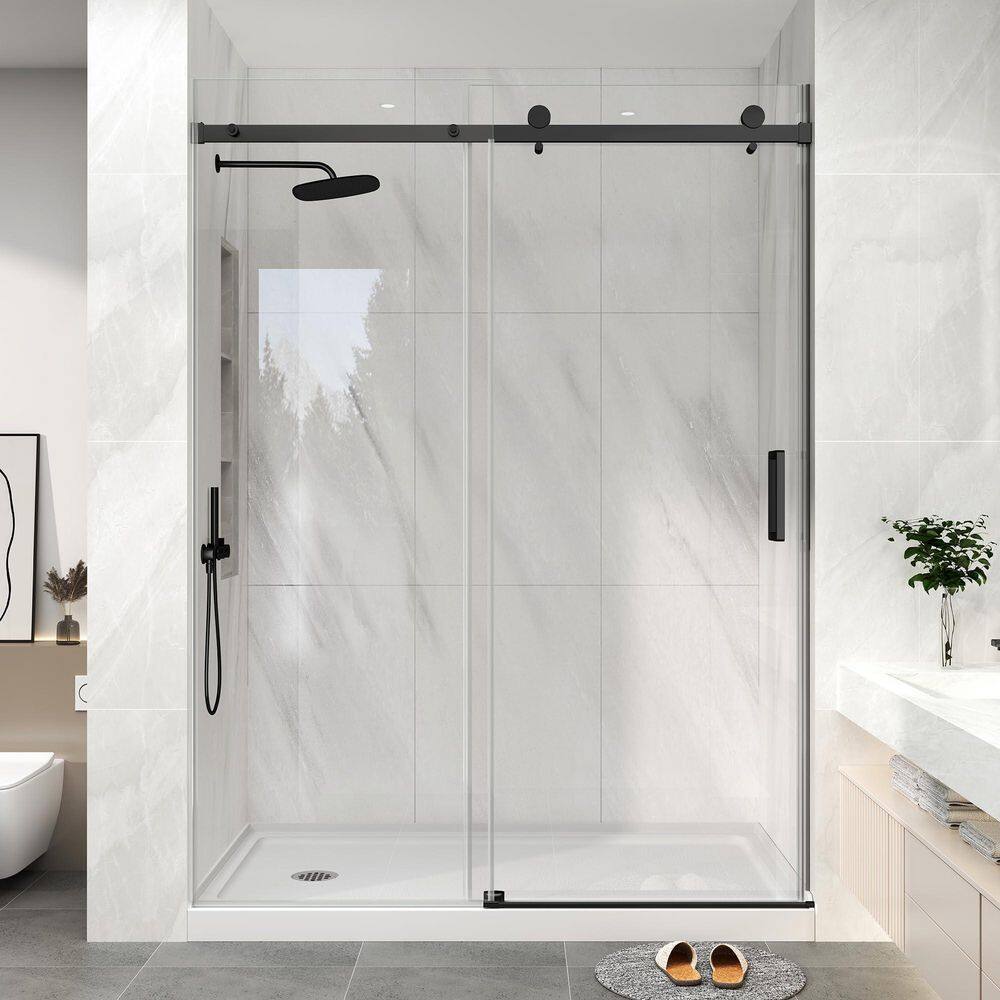 55-60 in. W x 76 in. H Sliding Frameless Shower Door in Matte Black with Clear Tempered Glass price history on PriceWatchPro