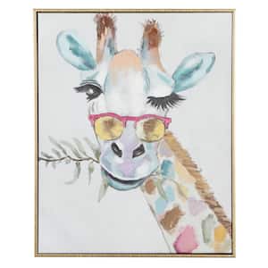 CosmoLiving by Cosmopolitan 21 in. x 17 in. Multi Colored Metal Eclectic Giraffe Framed Wall Art