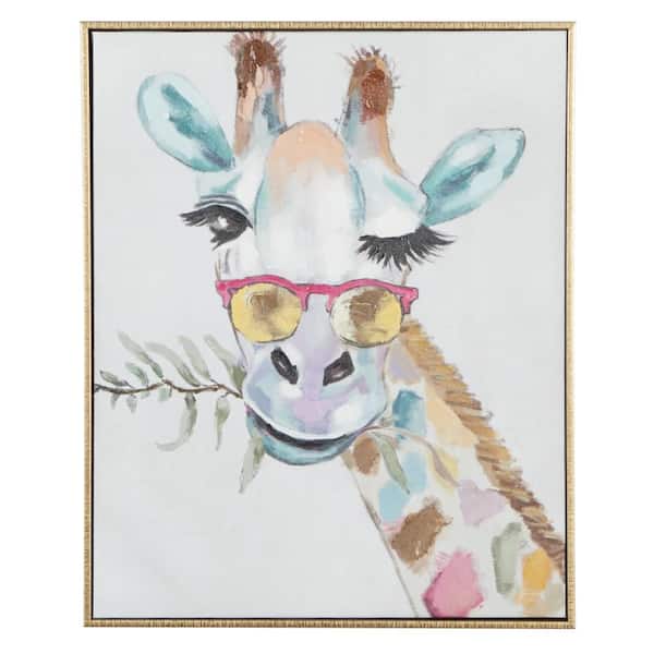 CosmoLiving by Cosmopolitan 1- Panel Giraffe Framed Wall Art with Gold Frame 21 in. x 17 in.