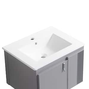 24 in. W x 19 in. D x 16 in. H  Wall Mounted Bathroom Vanity with Single Sink and Ceramic Top,,Grey