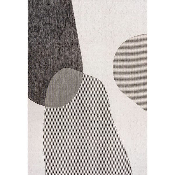 Zia Modern Geometric Organic Shapes Cream/Black 3 ft. x 5 ft. Indoor/Outdoor Area Rug