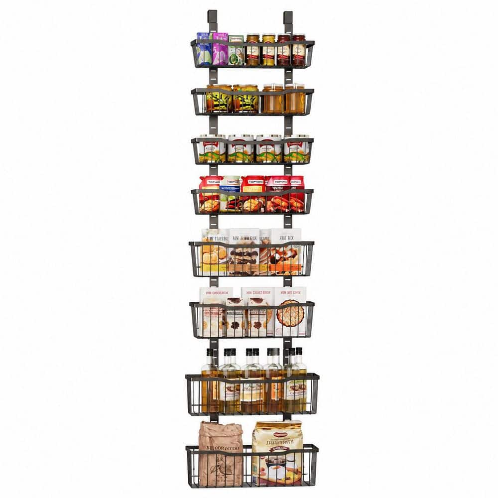 8-Shelf Black Metal Over the Door Pantry Organizer with Adjustable Baskets for Kitchen Storage