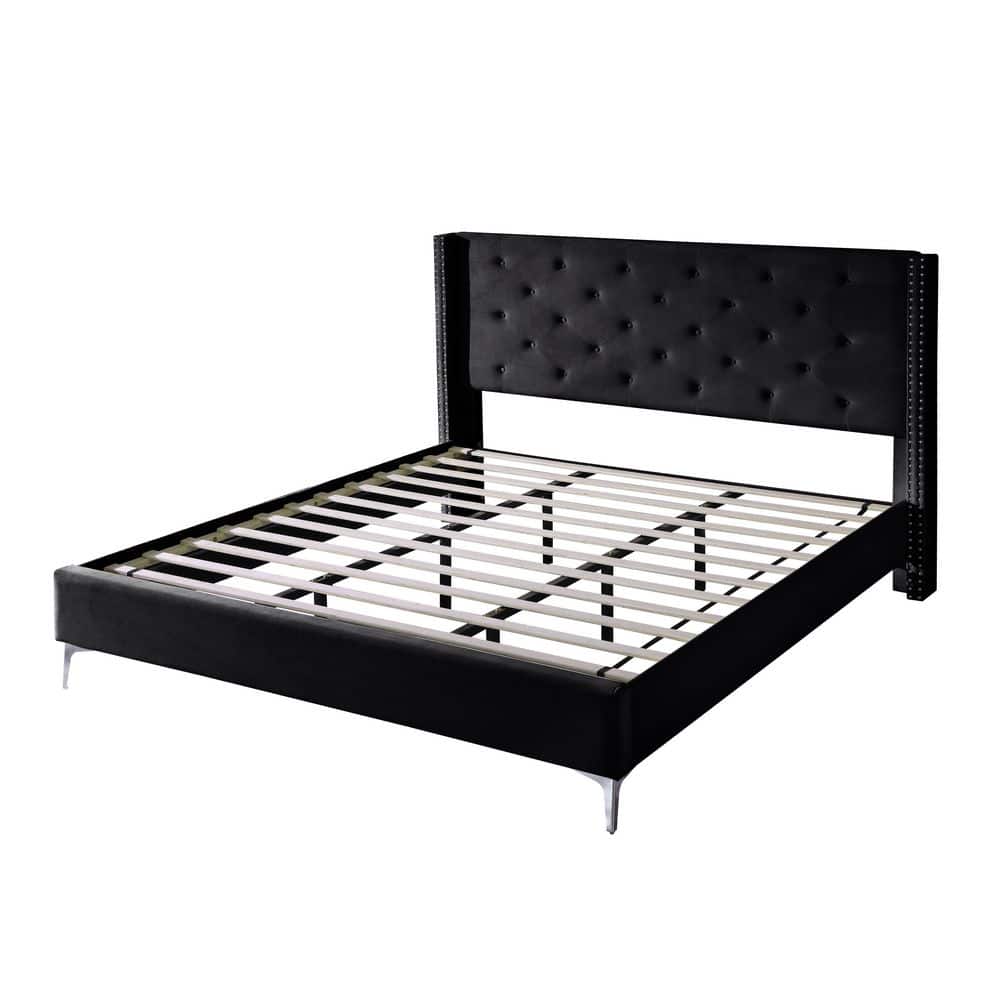 Morden Fort Black Velvet Bed Frame California King Platform Bed with