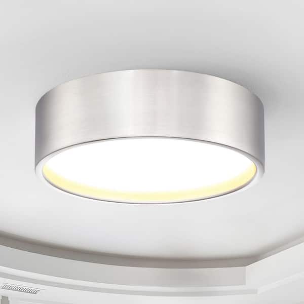 14 in. LED 24-Watt Modern Brushed Nickel Integrated LED Flush Mount with White Acrylic Shade