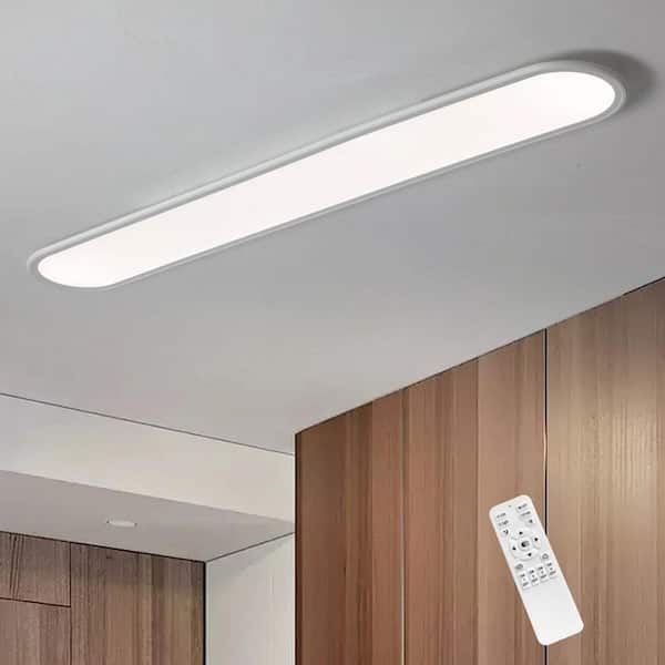 47.2 in. 48-Watt Modern White Dimmable Integrated LED Flush Mount with Acrtlic Shade and Remote Included for Living Room
