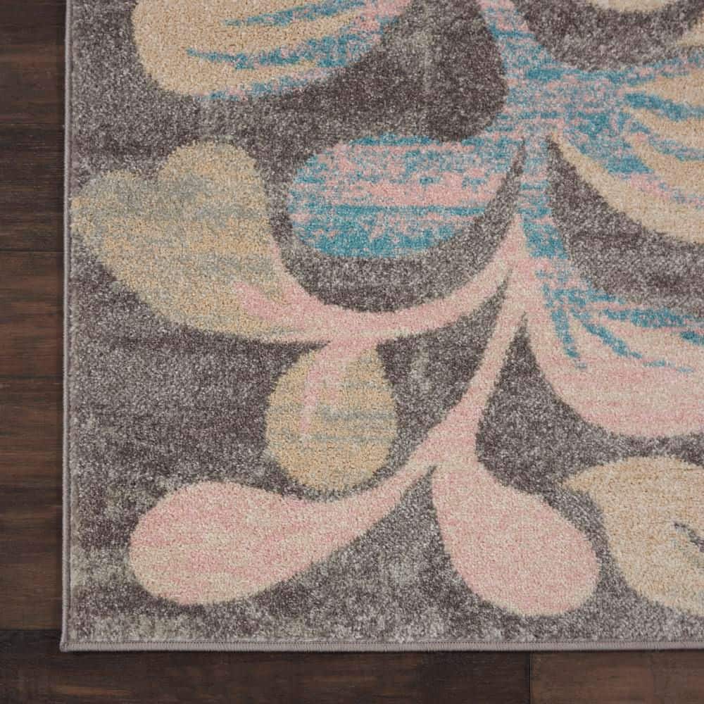 Grey and Beige Floral Synthetic 8' x 10' Area Rug