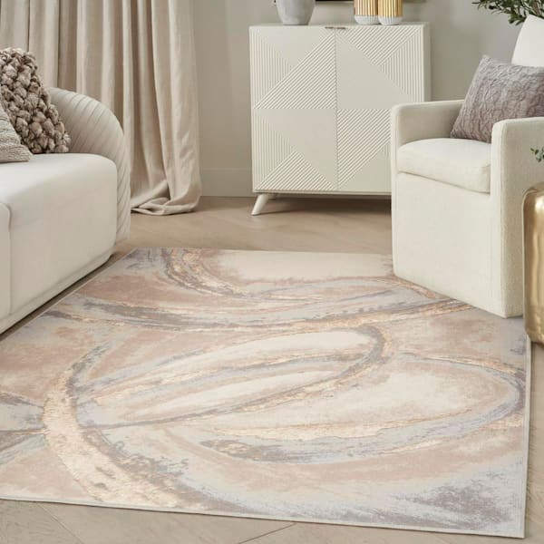 Brushstrokes Beige Grey 5 ft. x 7 ft. Brushstroke Contemporary Area Rug