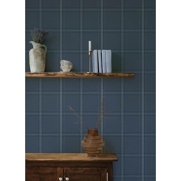 Auberge Dark Blue Plaid Wallpaper Sample