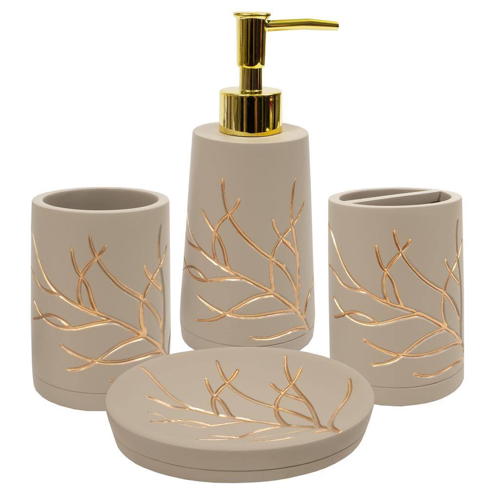 Taupe and Gold Concrete Circle Toothbrush Caddy