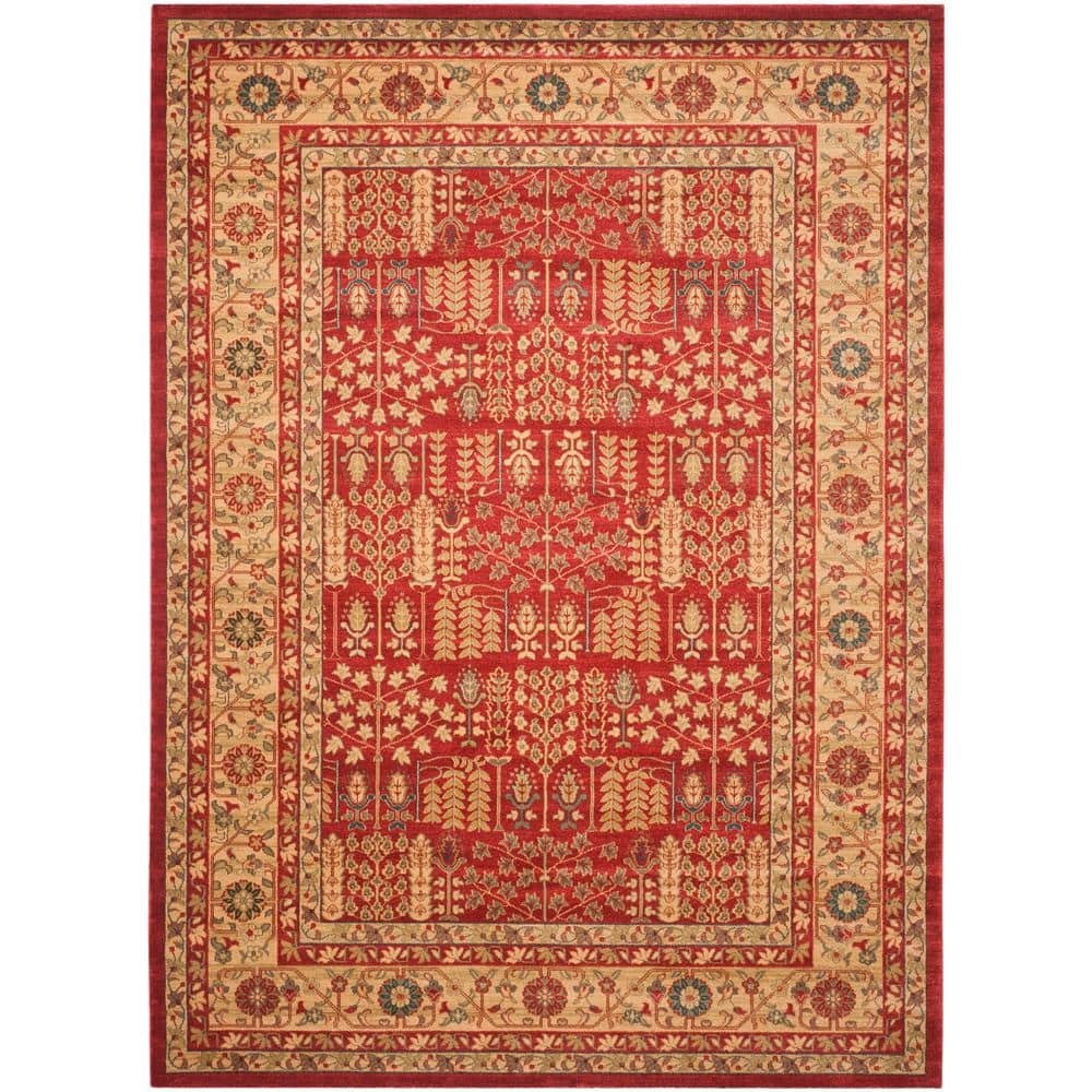Red and Natural 9' x 12' Synthetic Reversible Oriental Area Rug