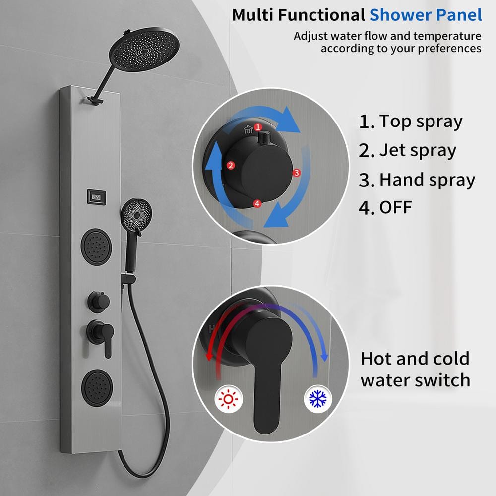 Nickel Black Stainless Steel Shower Panel with Adjustable Head