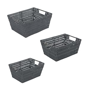 SM- 8.3 in. x 11.5 in. x 5.5 in., MD- 9.8 in. x 13 in. x 6 in., 3 Pack Set Rattan Tote Baskets in Charcoal