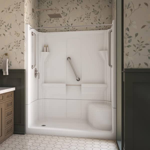 Accessible Living Harmony 60 in. L x 30 in. W x 74 in. H Alcove LH Drain Curtain Rod Shower Kit in Brushed Nickel