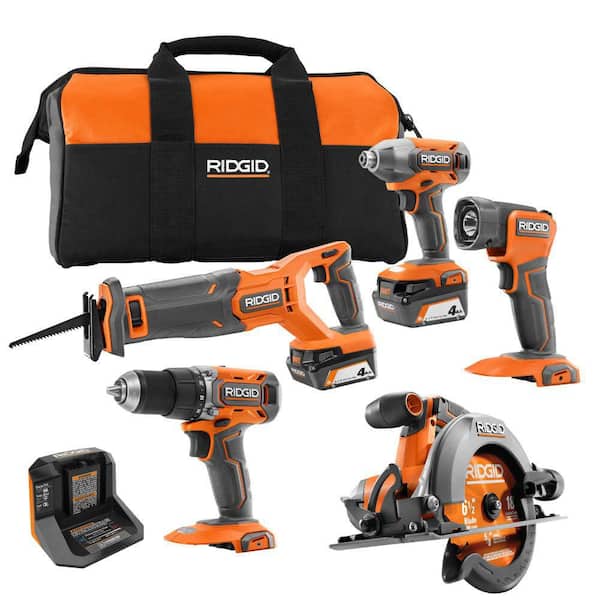 18V Cordless 5-Tool Combo Kit with (2) 4.0 Ah Batteries, Charger, Tool Bag, and Accessories