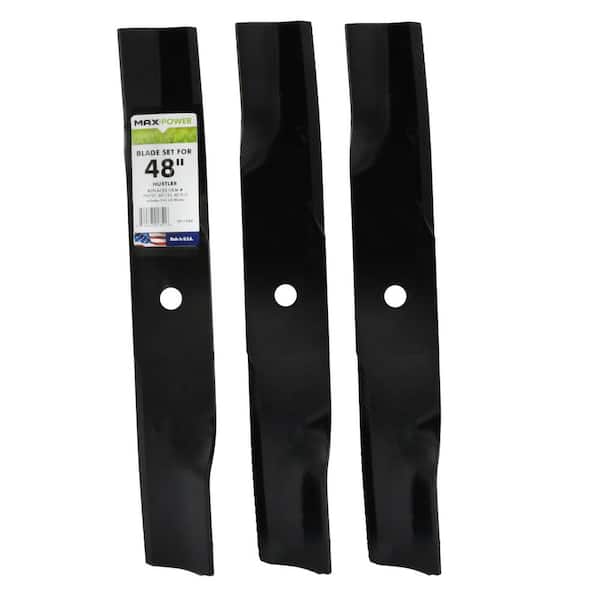 MaxPower's 561168B 3 Hi-Lift Blades Set for 48" Hustler Mowers, Replaces OEM numbers 795757, 601123, 601014