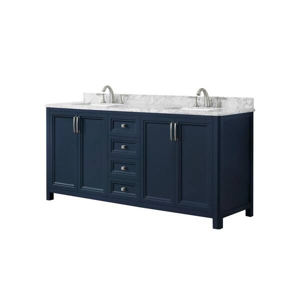 Home Decorators Collection Sandon 72 in. W x 22 in. D Bath Vanity in Midnight Blue with Marble Vanity Top in Carrara White with White Basin